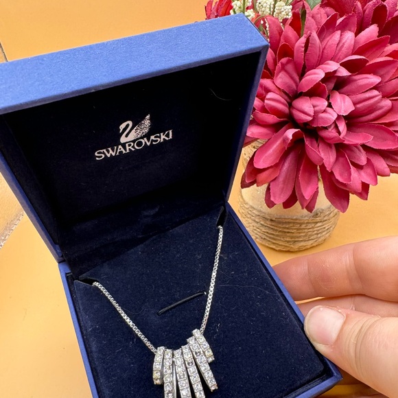 SALE Swarovski crystal hyperbola interchangeable hoop pendant silver necklace - Picture 11 of 11